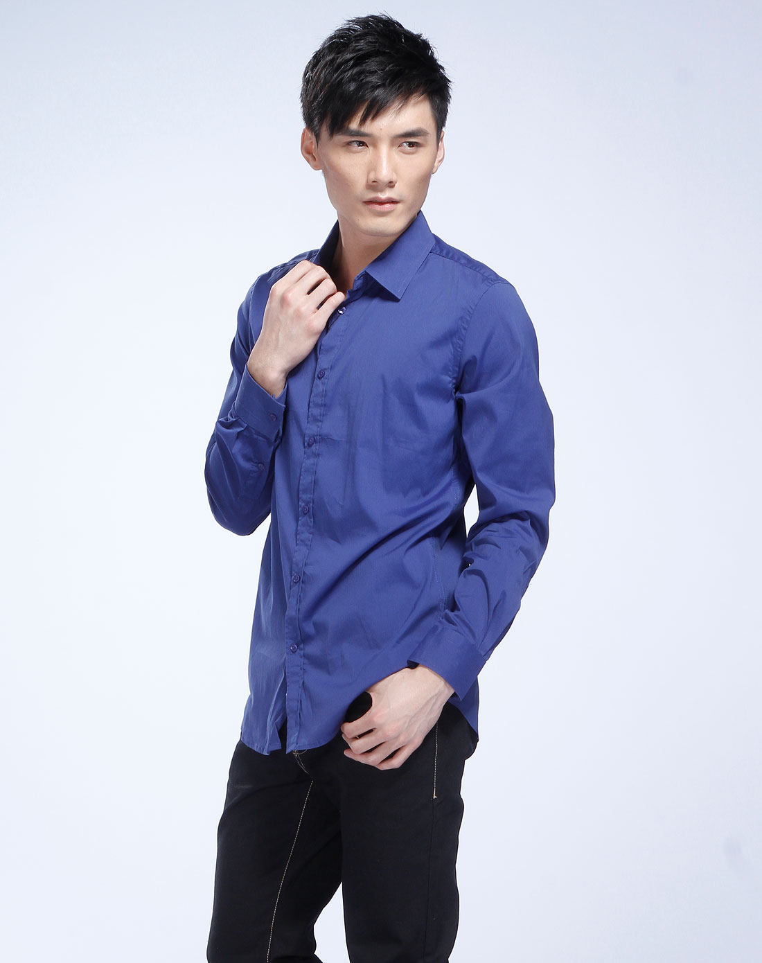 优衣派uip-男装专场宝蓝色休闲长袖衬衫
