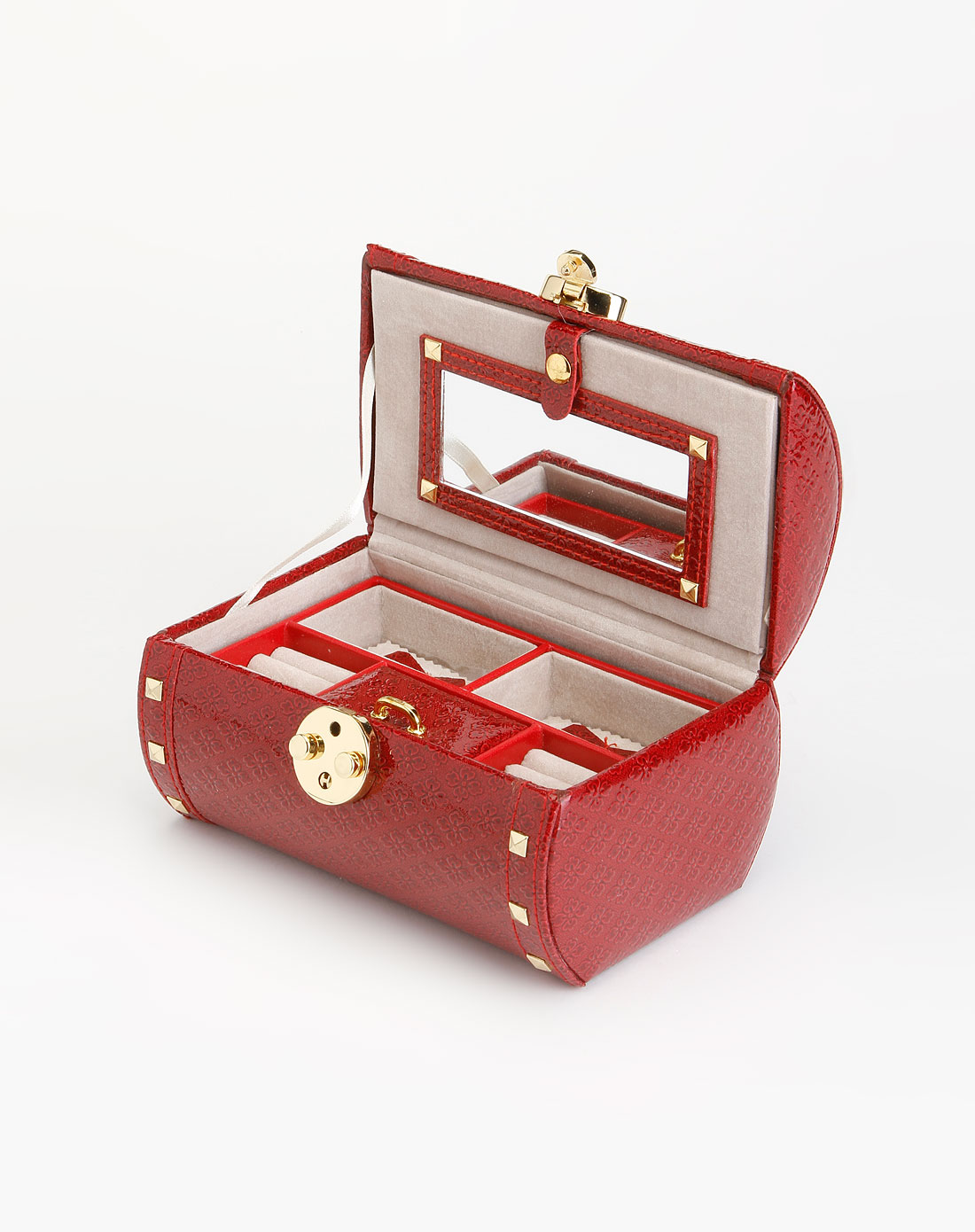 红色压花纹时尚手提化妆盒
