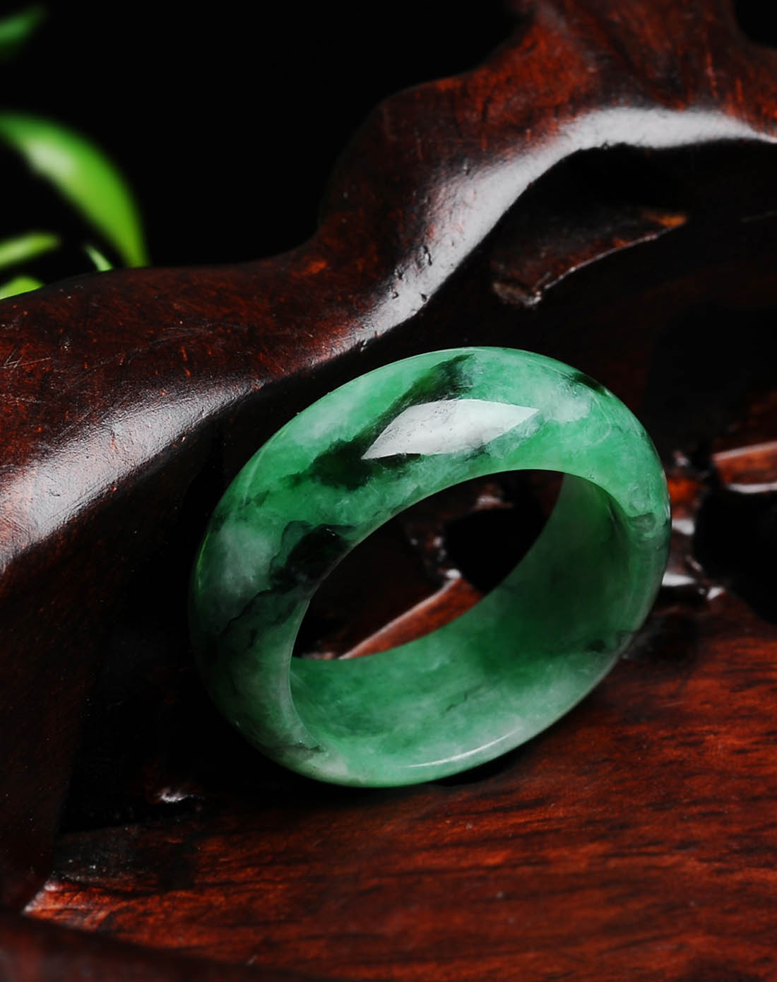 [ 盈满堂 ] 干青飘花天然翡翠a货戒指