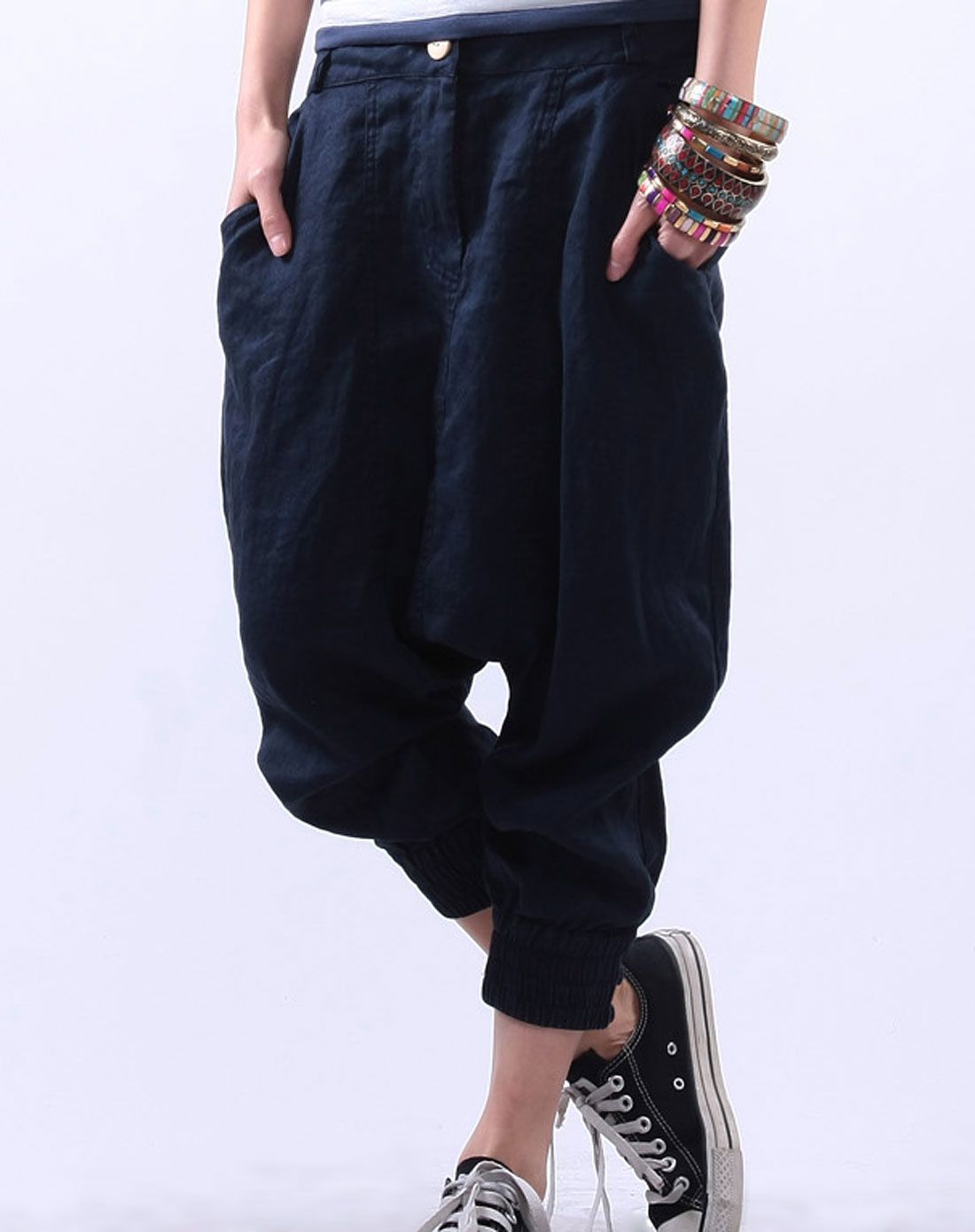 裂帛裂帛秋款纯亚麻松紧裤口宽松大裆裤跨越7136