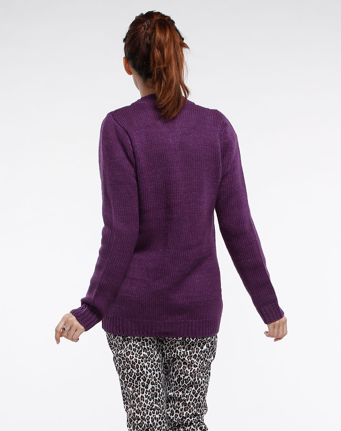 艾金诺uss azino女装专场深紫色拉链长袖毛衣