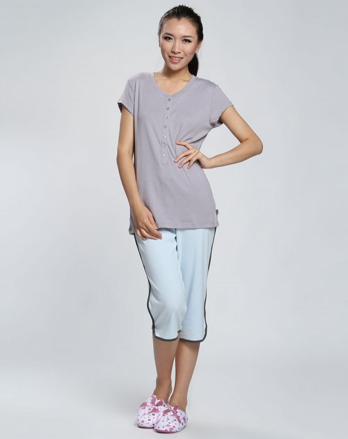 舒雅schiesser-女装紫灰色纽扣短袖内衣