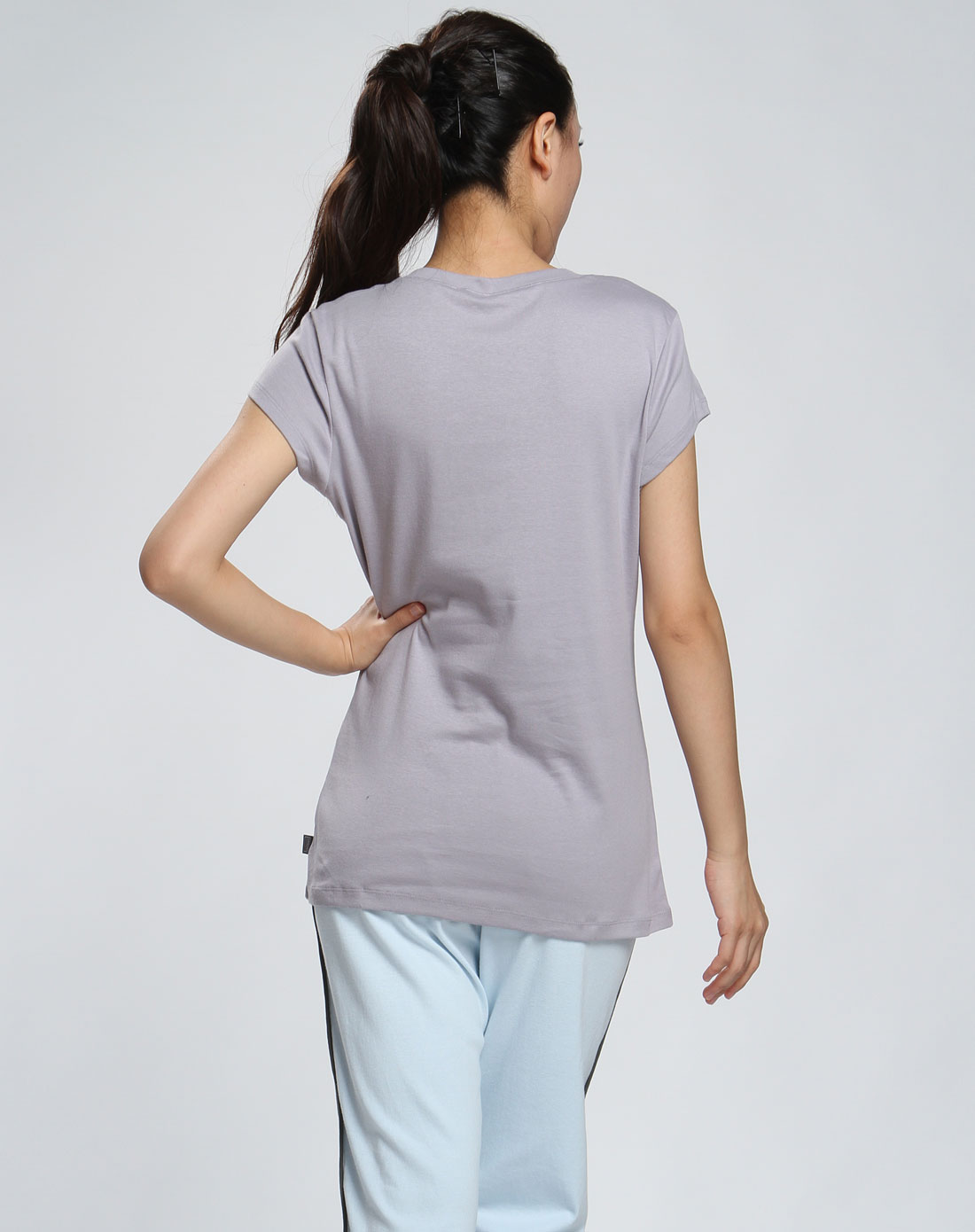 舒雅schiesser-女装紫灰色纽扣短袖内衣