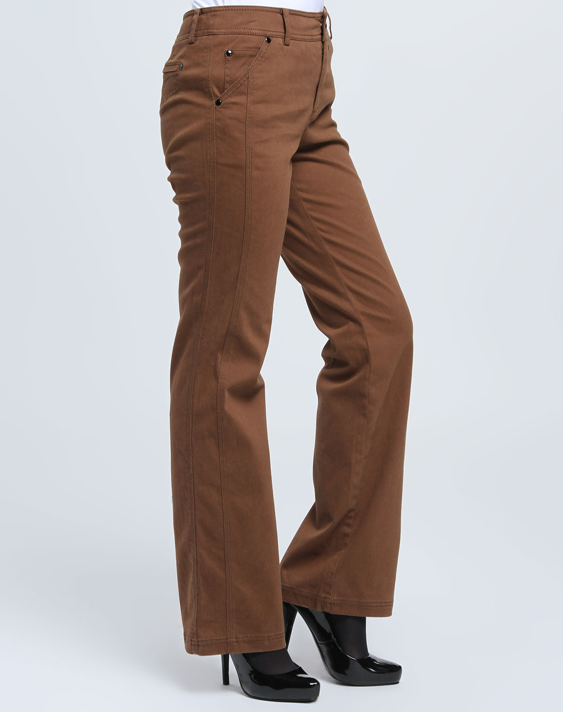 en 女款咖啡色时尚简约长裤