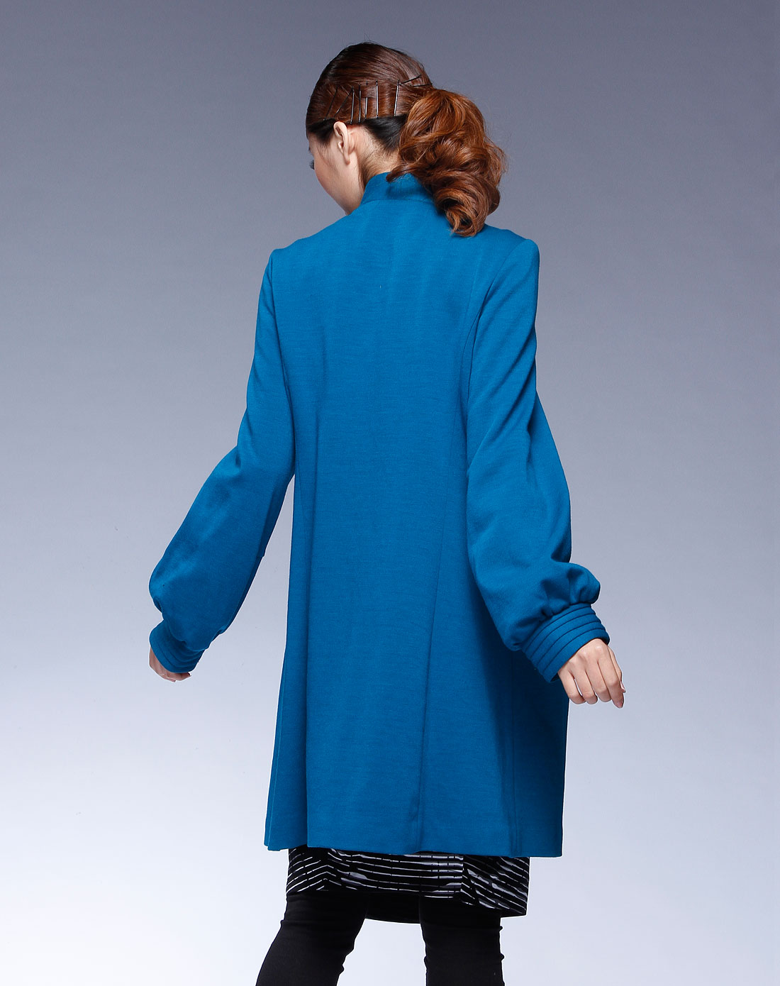 薇薏蔻iii viviniko蓝绿色简约休闲长袖大衣