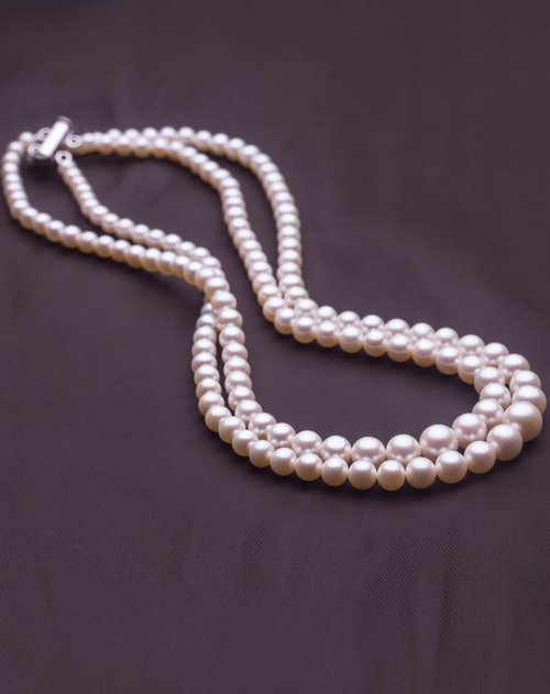 蓝色海洋 银扣近圆aaa级天然珍珠双排塔链项链-紫韵(附国检证书)