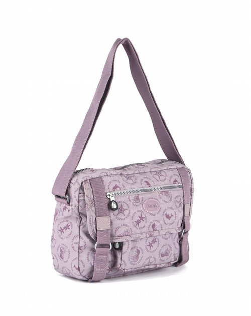 法姿frazzil女包专场女款浅紫印花时尚休闲斜挎包