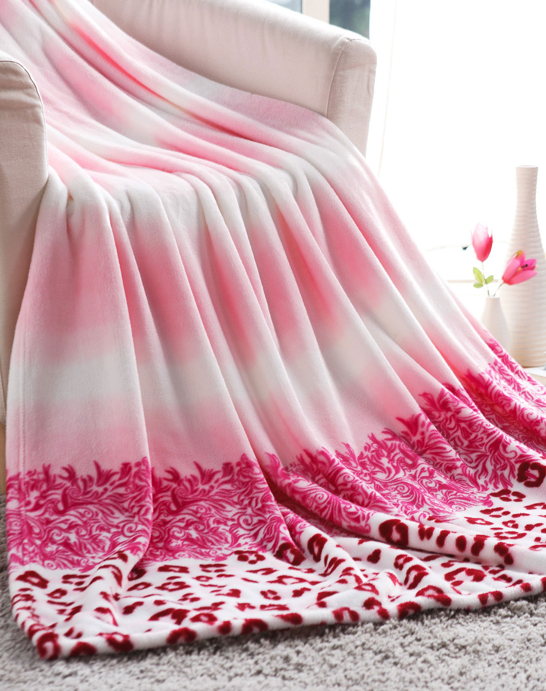 迷幻森林舒绒毯(粉)1.8m