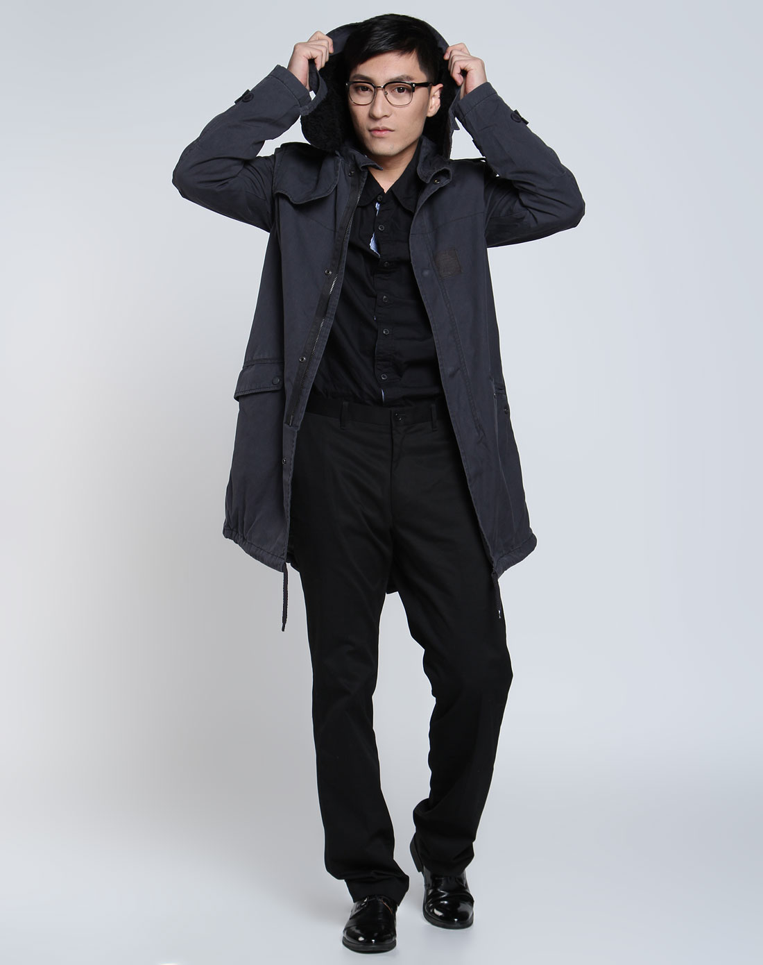 80/20男装专场男款炭灰色简约长款长袖外套