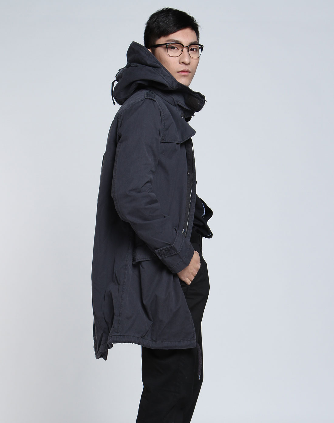 80/20男装专场男款炭灰色简约长款长袖外套