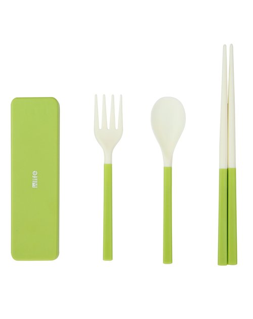 宜生活 草绿环保折叠餐具三件套